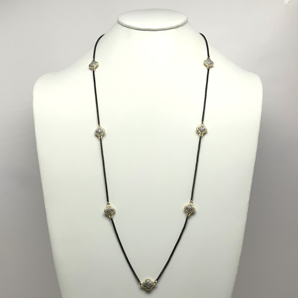 Cubic Zirconia Clover Buttons Long Necklace