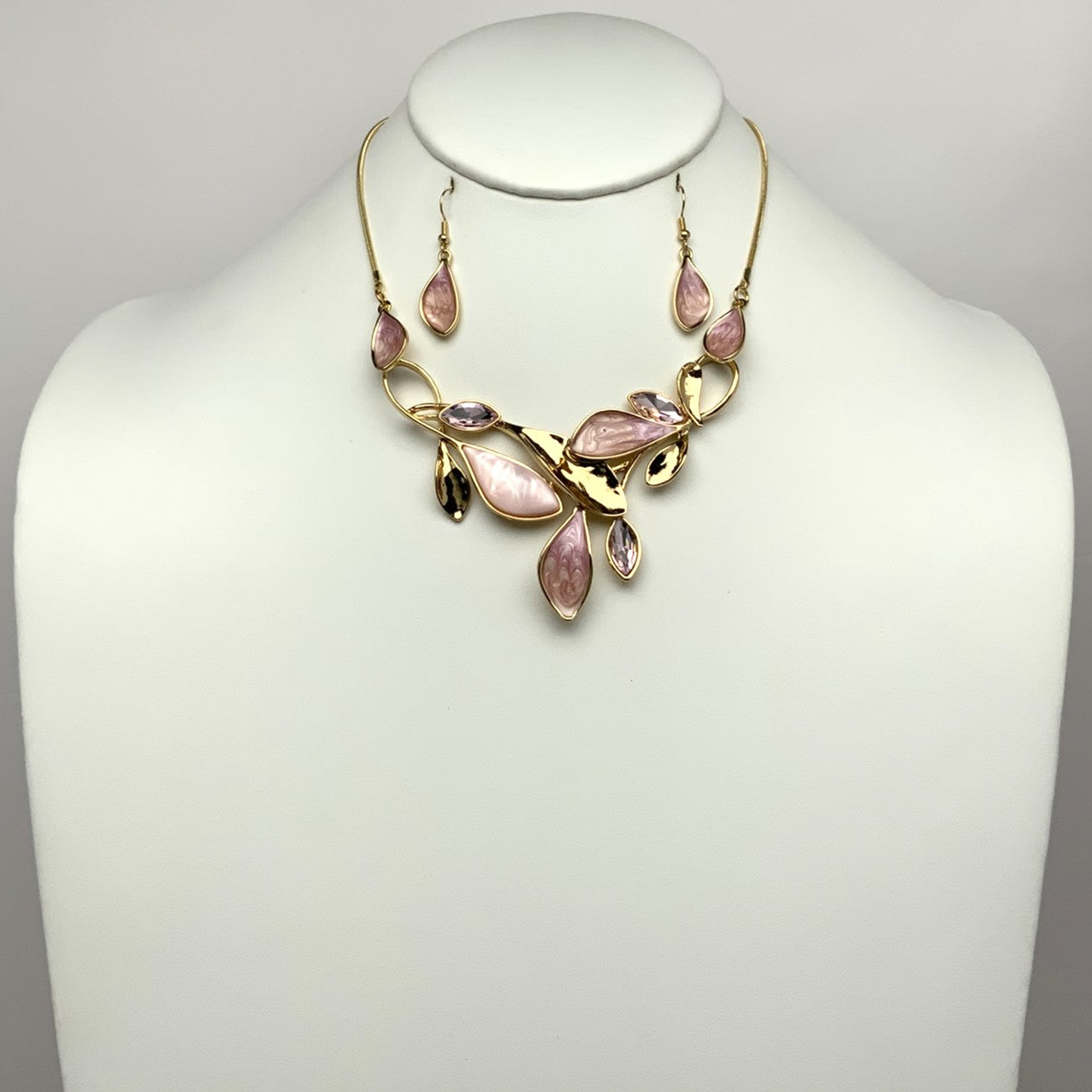 Enamel Crystal Leaf Vine Drop Necklace Set