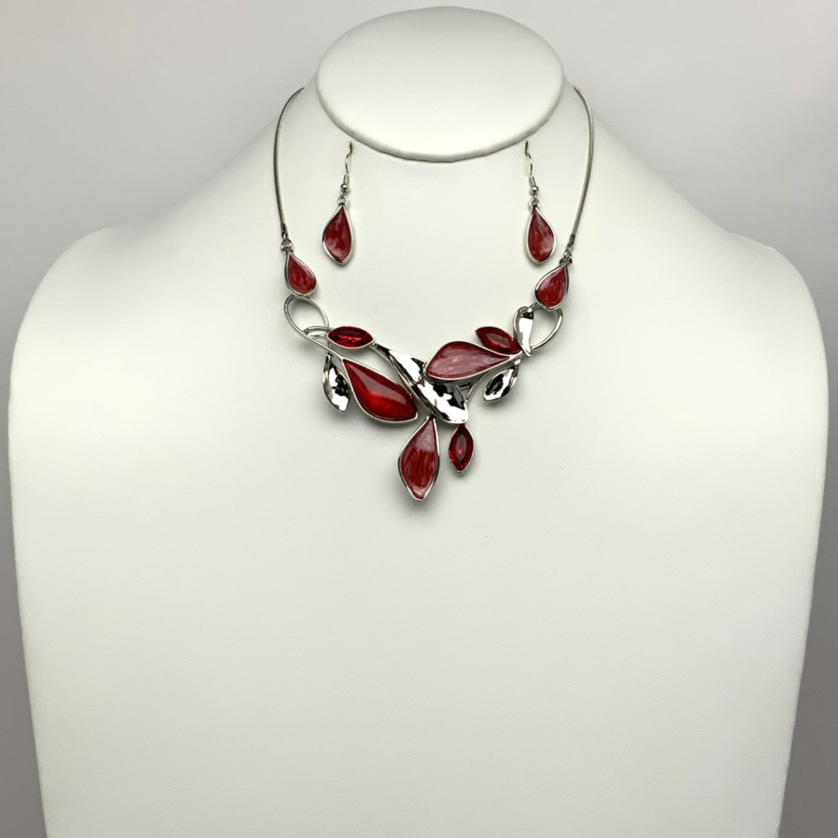 Enamel Crystal Leaf Vine Drop Necklace Set