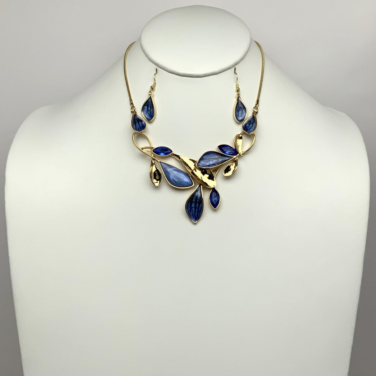 Enamel Crystal Leaf Vine Drop Necklace Set