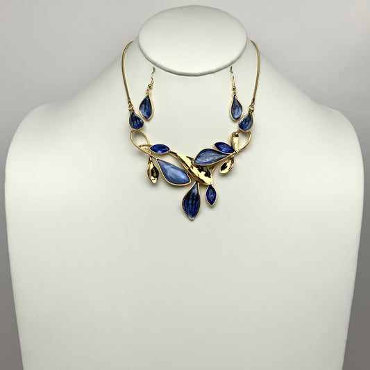 Enamel Crystal Leaf Vine Drop Necklace Set