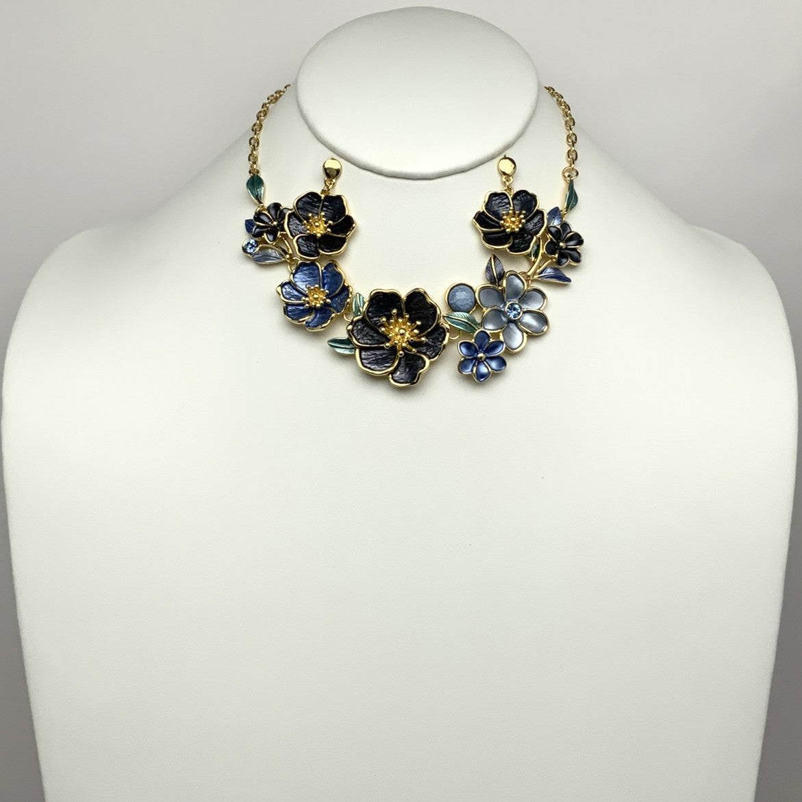 Flower Cluster Bib Style Necklace