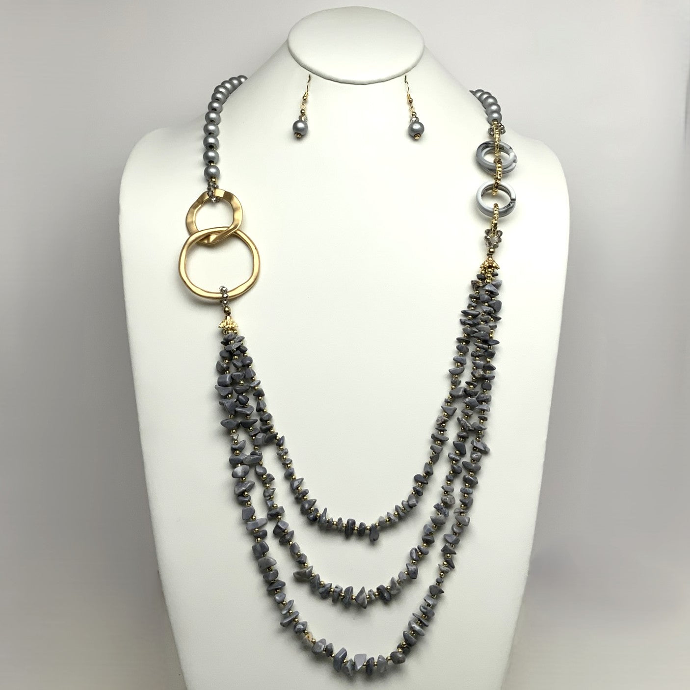 Long Beaded Stone Circle Necklace Set