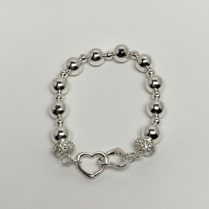 Beaded Bling Heart Charm Stretch Bracelet