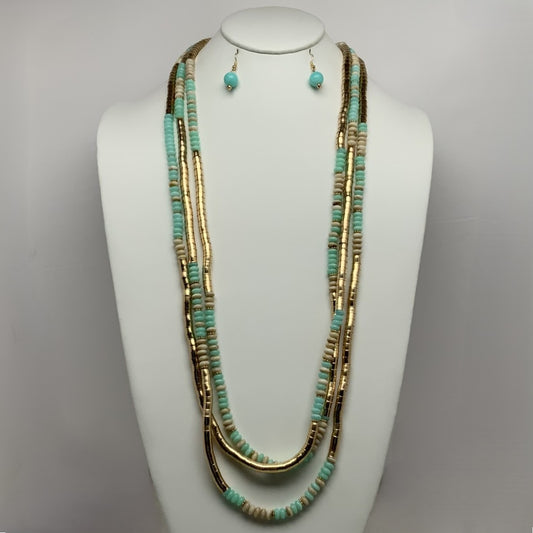Layered Beaded Boho Style Long Necklace