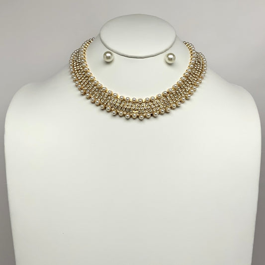 Chunky Layered Pearl Bling Necklace