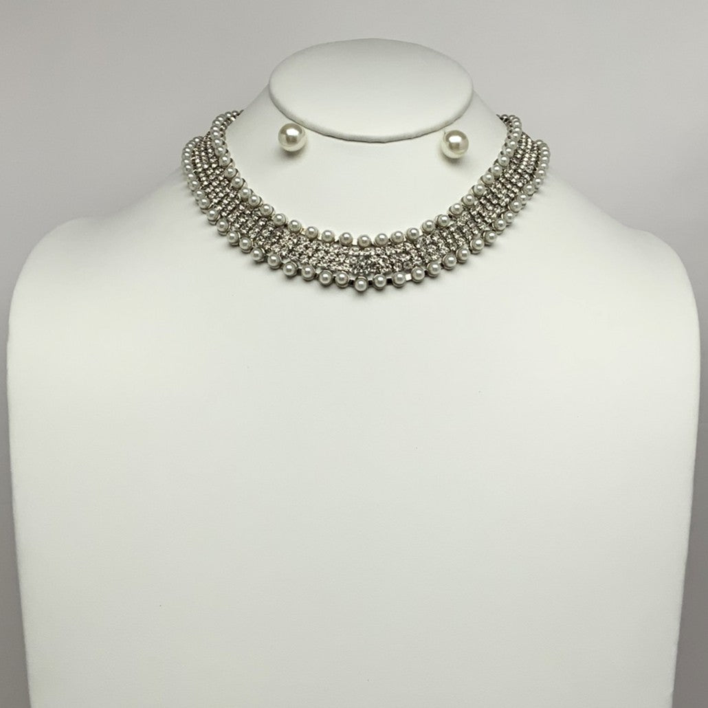 Chunky Layered Pearl Bling Necklace