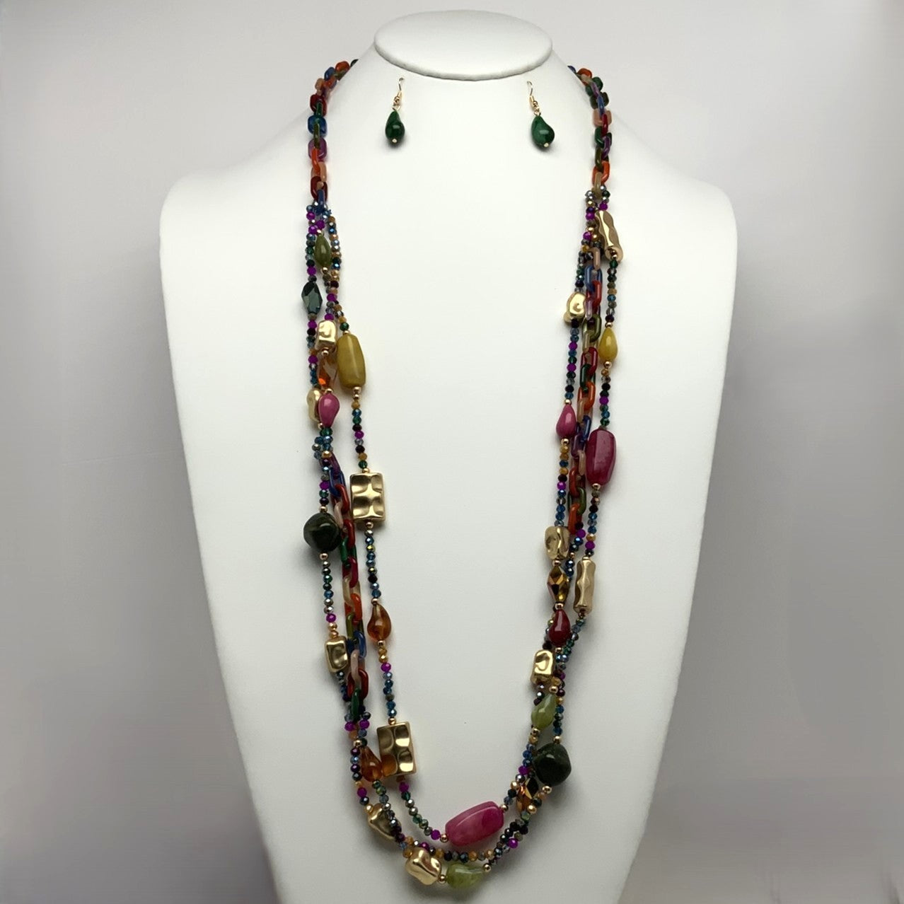 Lucite Gold Stone Link Drop Necklace