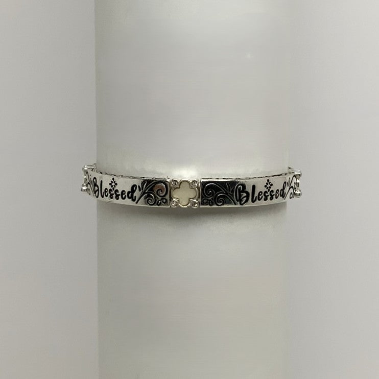 'Blessed' Engraved w/Accents Stretch Bracelet