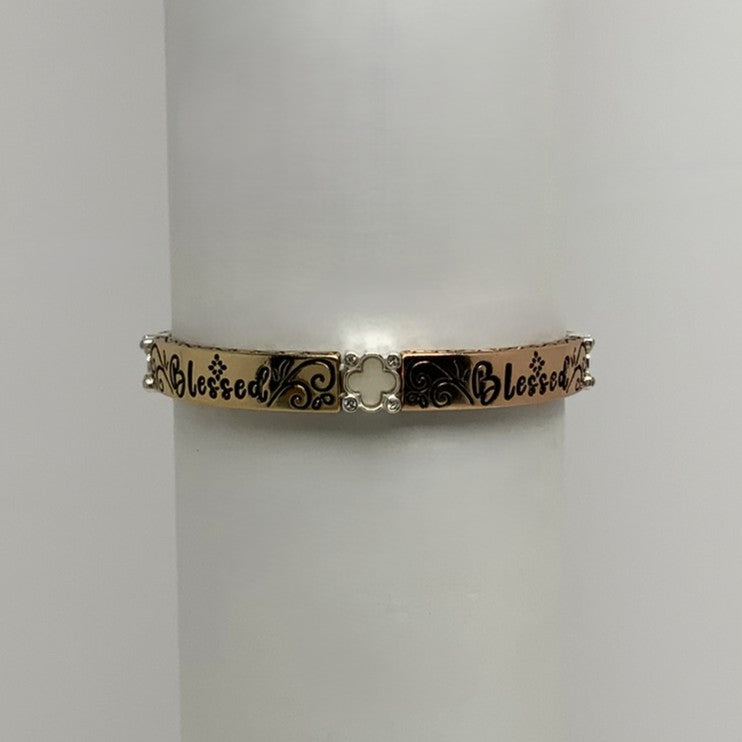 'Blessed' Engraved w/Accents Stretch Bracelet