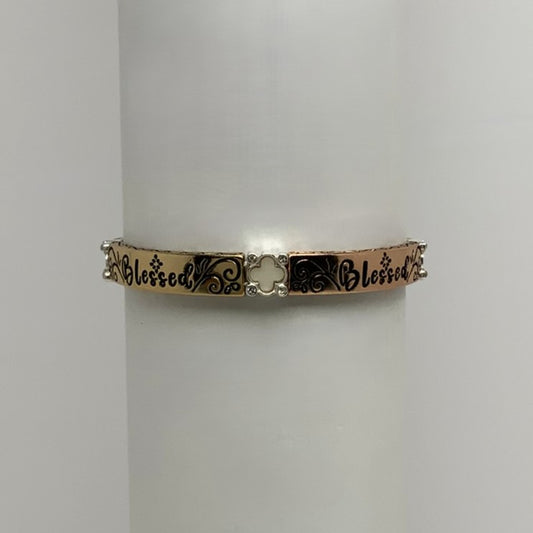 'Blessed' Engraved w/Accents Stretch Bracelet