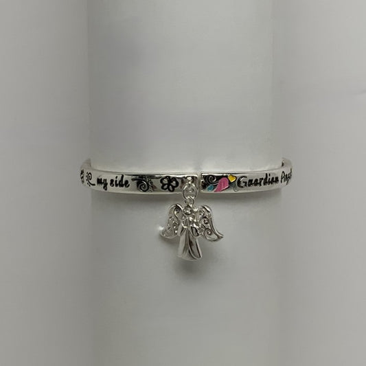 'Guardian Angel' Charm Engravings Stretch Bracelet