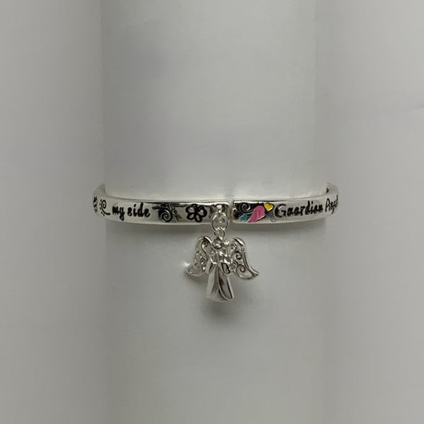 'Guardian Angel' Charm Engravings Stretch Bracelet
