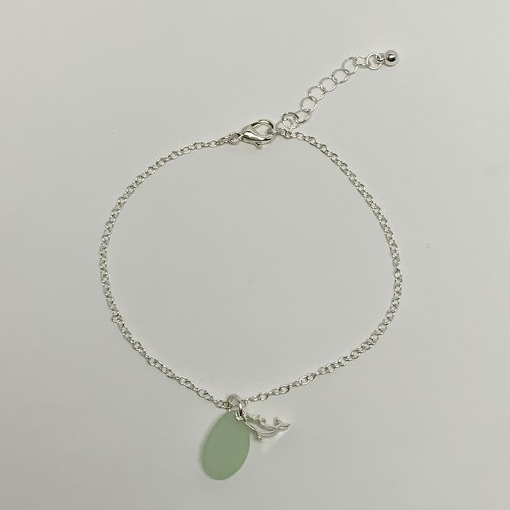 Dolphin w/Sea Glass Pendant Anklet