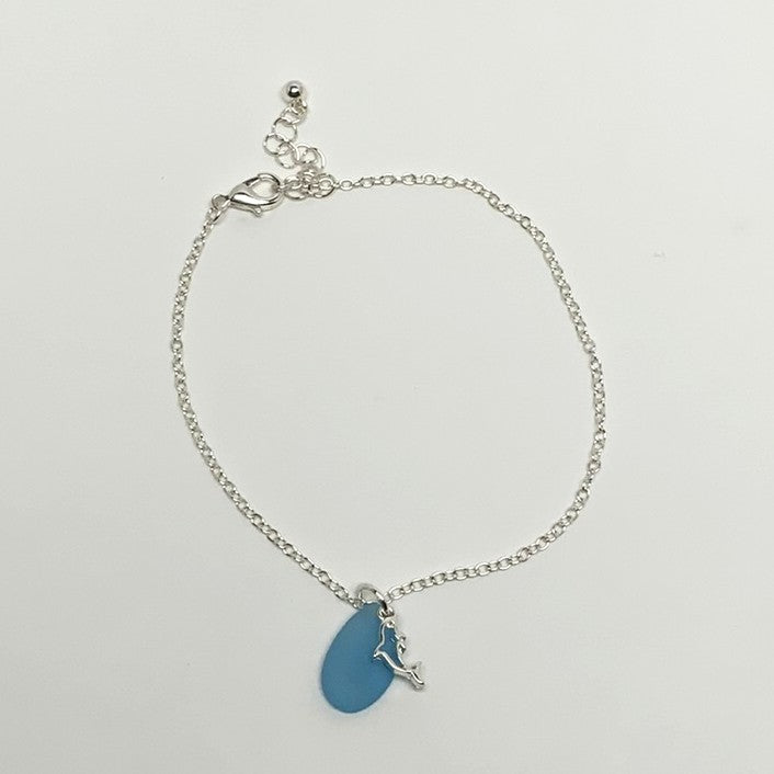 Dolphin w/Sea Glass Pendant Anklet