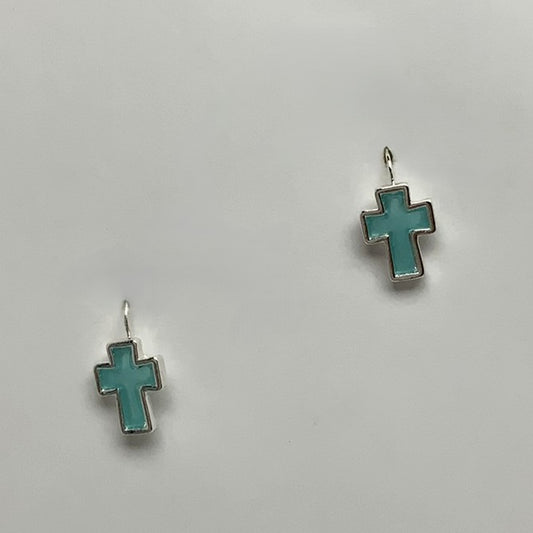 Cross Religion Sea Glass Drop Earrings