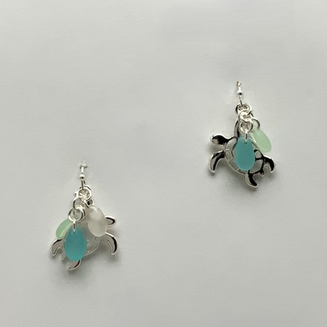 Turtle Sea Glass Nautical Earrings