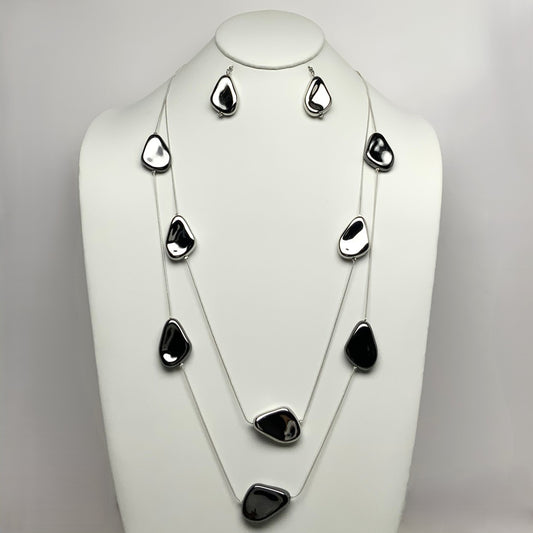 Layered Molded Metal Drop Necklace Set
