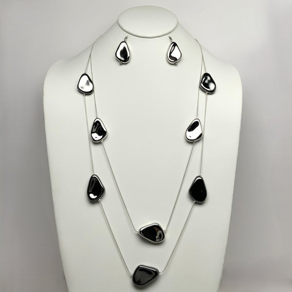 Layered Molded Metal Drop Necklace Set