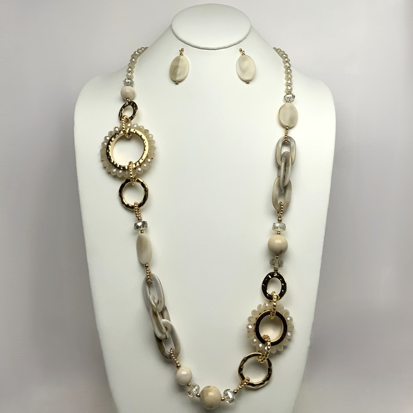 Long Crystal Beaded Lucite Metal Links Necklace Set