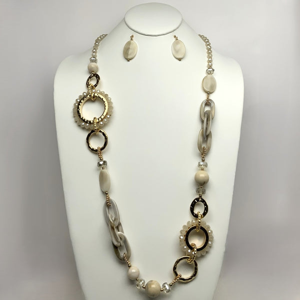 Long Crystal Beaded Lucite Metal Links Necklace Set