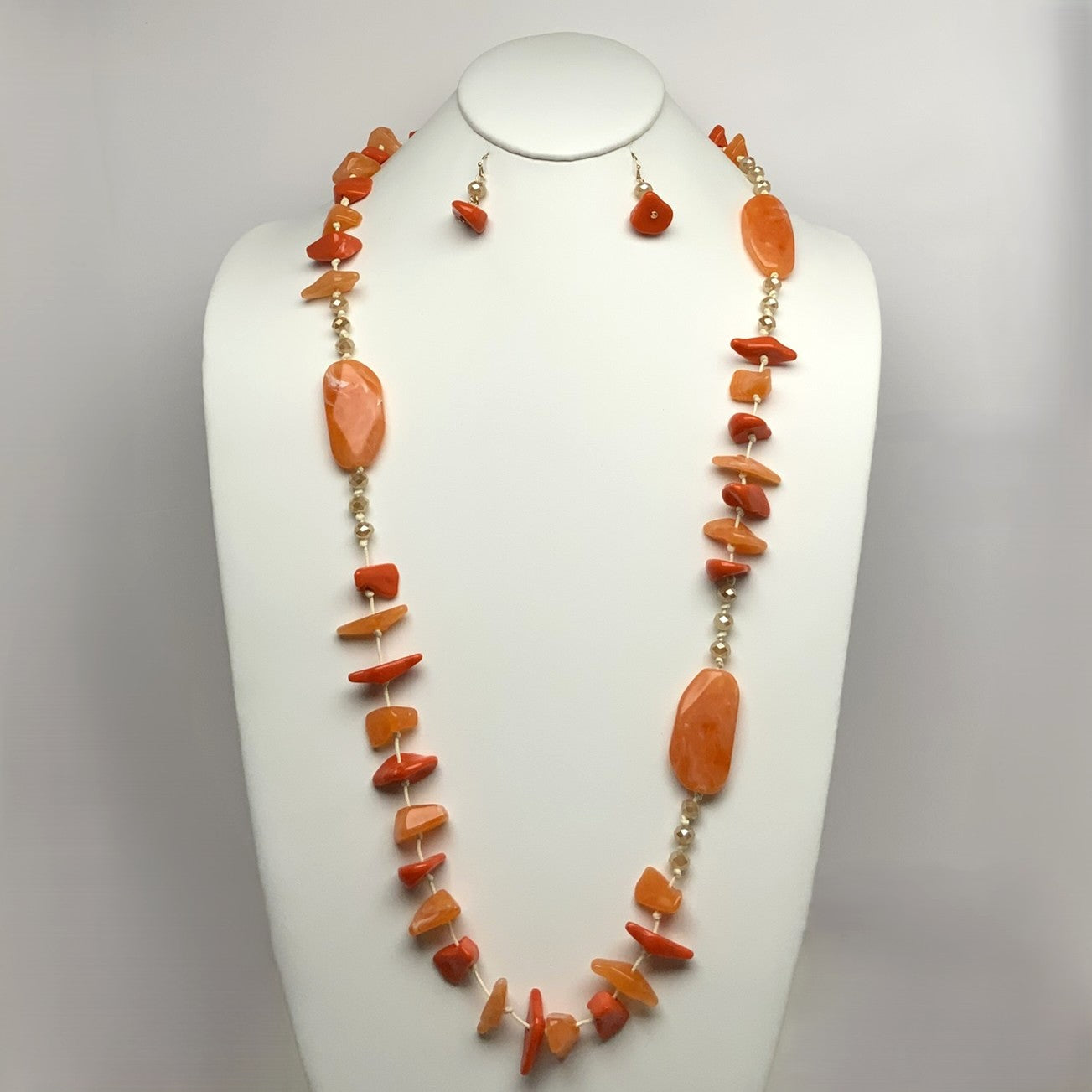 Long Cord Lucite Pebble Stone Shape Necklace Set