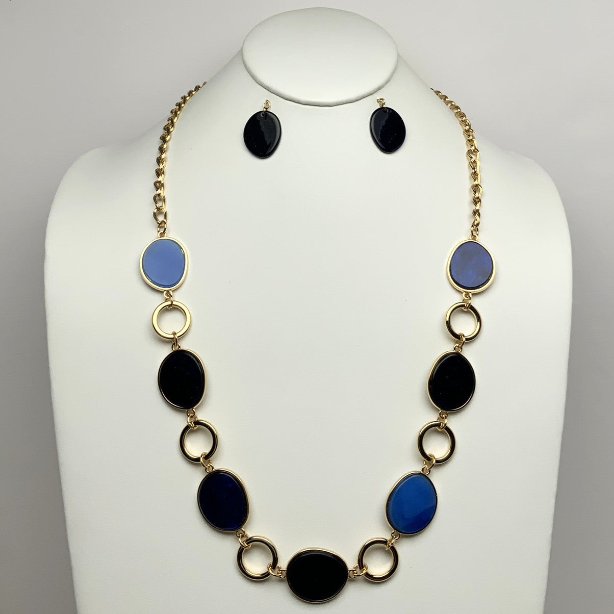 Lucite Circle Metal Rings Chain Necklace Set