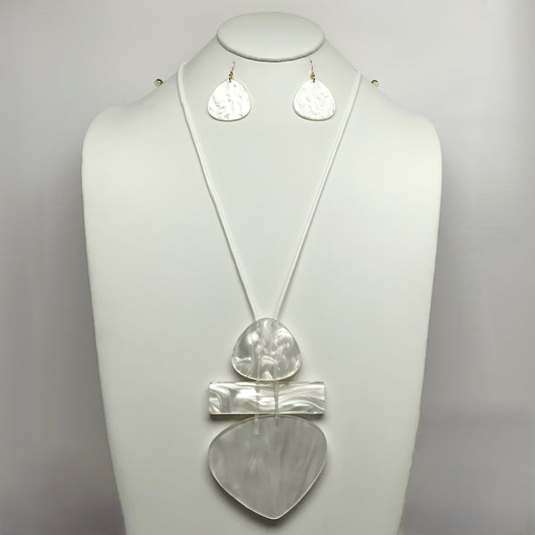Iridescent Marble Lucite Design Adjustable Drop Necklace Set