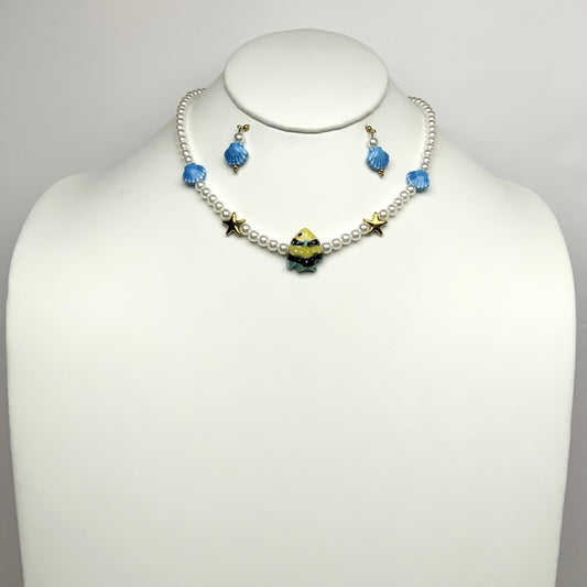 Pearl Beaded Fish Pendant Necklace Set