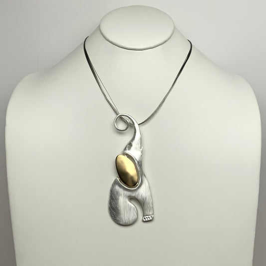 Wire Matte Metal Elephant Pendant Necklace
