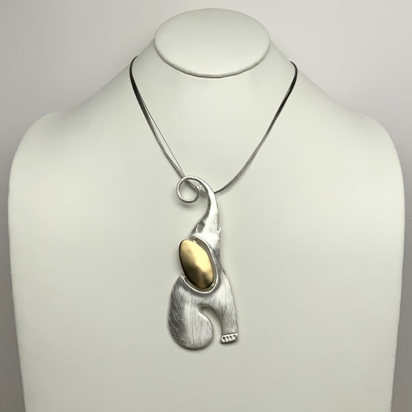 Wire Matte Metal Elephant Pendant Necklace