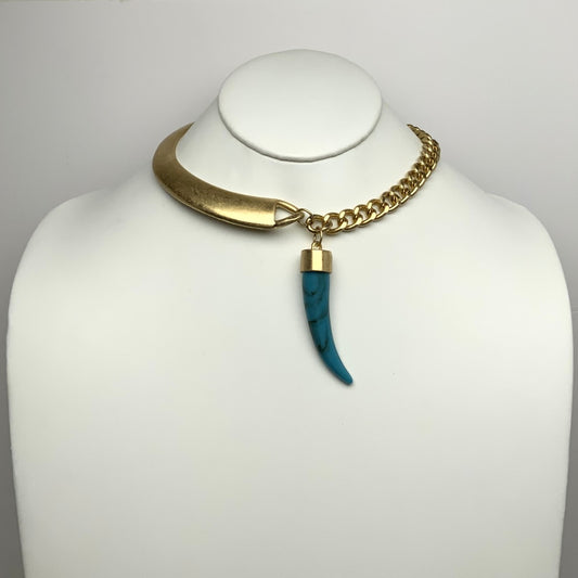 Turquoise Tooth Pendant w/Different Chain Designed Necklace