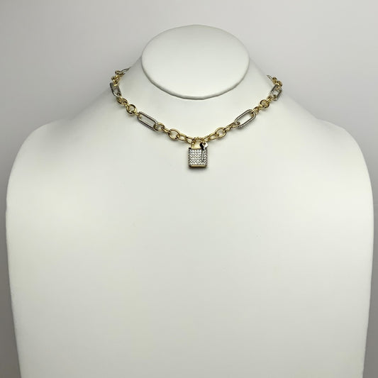 Bling Locket w/Ribbed Textured Chain Necklace