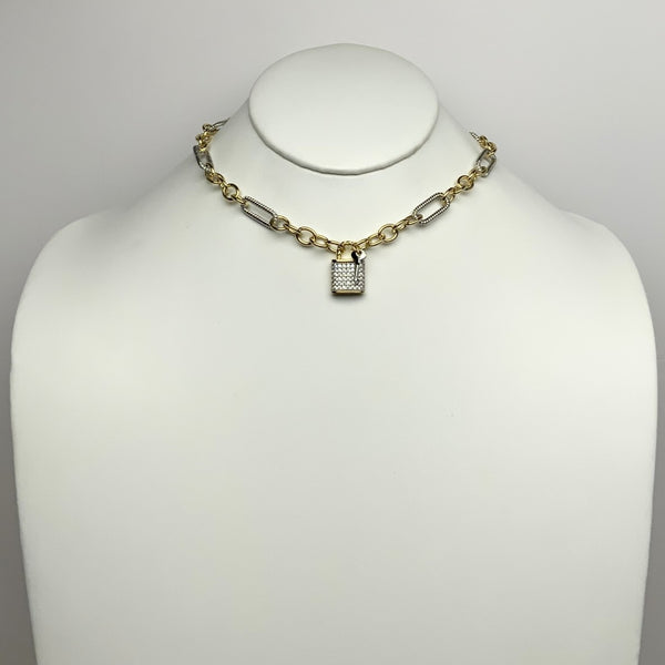 Bling Locket w/Ribbed Textured Chain Necklace