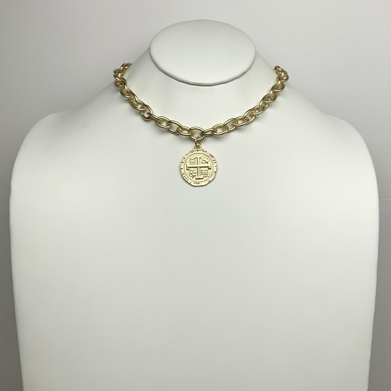 Matte Metal Chain Coin  Pendant Necklace