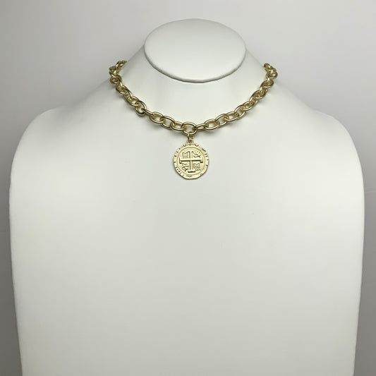 Matte Metal Chain Coin  Pendant Necklace