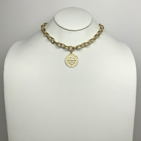 Matte Metal Chain Coin  Pendant Necklace