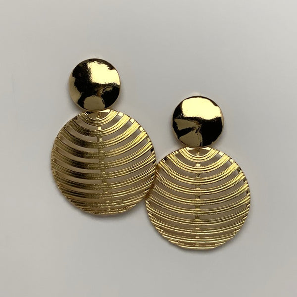 Circle Ribbed Design Drop Earrings