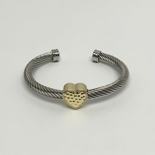Textured Heart Front Piece Open Bracelet