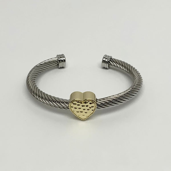 Textured Heart Front Piece Open Bracelet