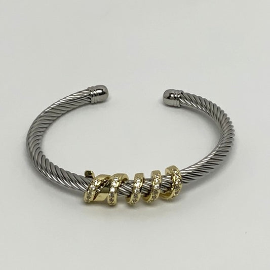 Open Bracelet Metal Crystal Twist Front Piece Bracelet