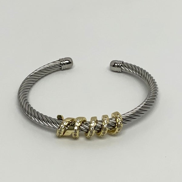 Open Bracelet Metal Crystal Twist Front Piece Bracelet