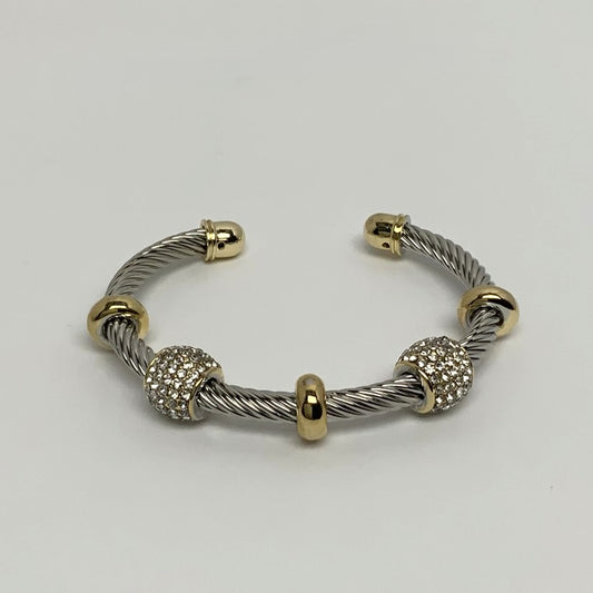 Crystal Bead Metal Loops Open Bracelet