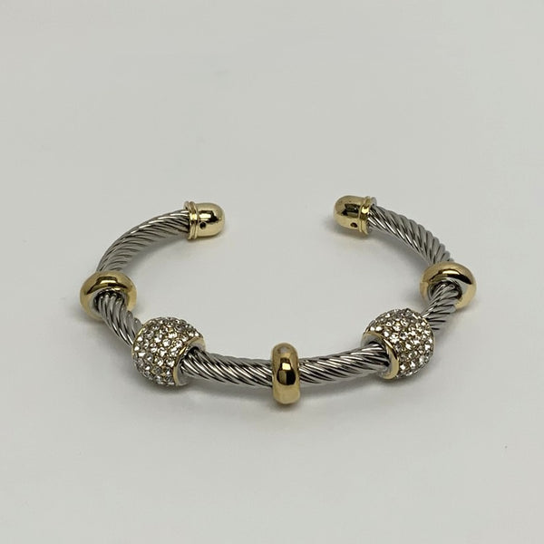 Crystal Bead Metal Loops Open Bracelet
