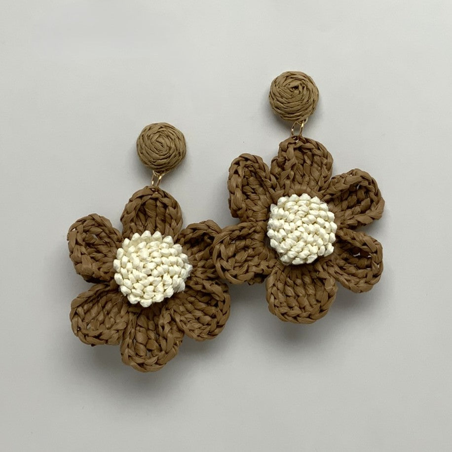 Braided Twine Flower Drop Earrings