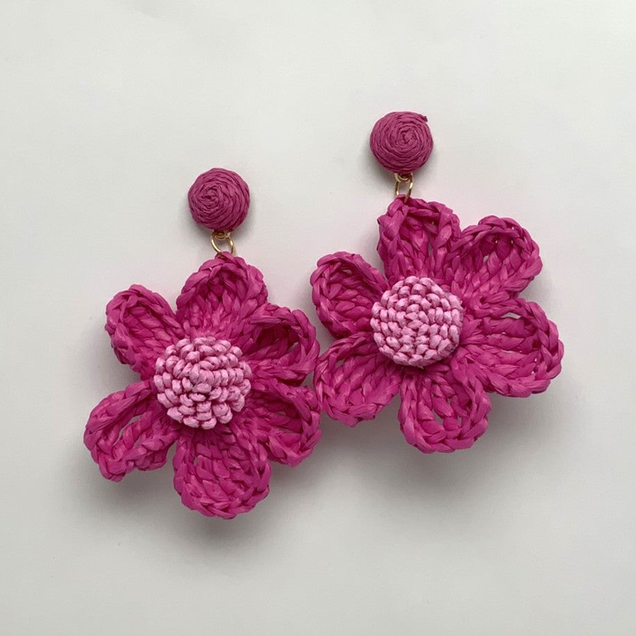 Braided Twine Flower Drop Earrings