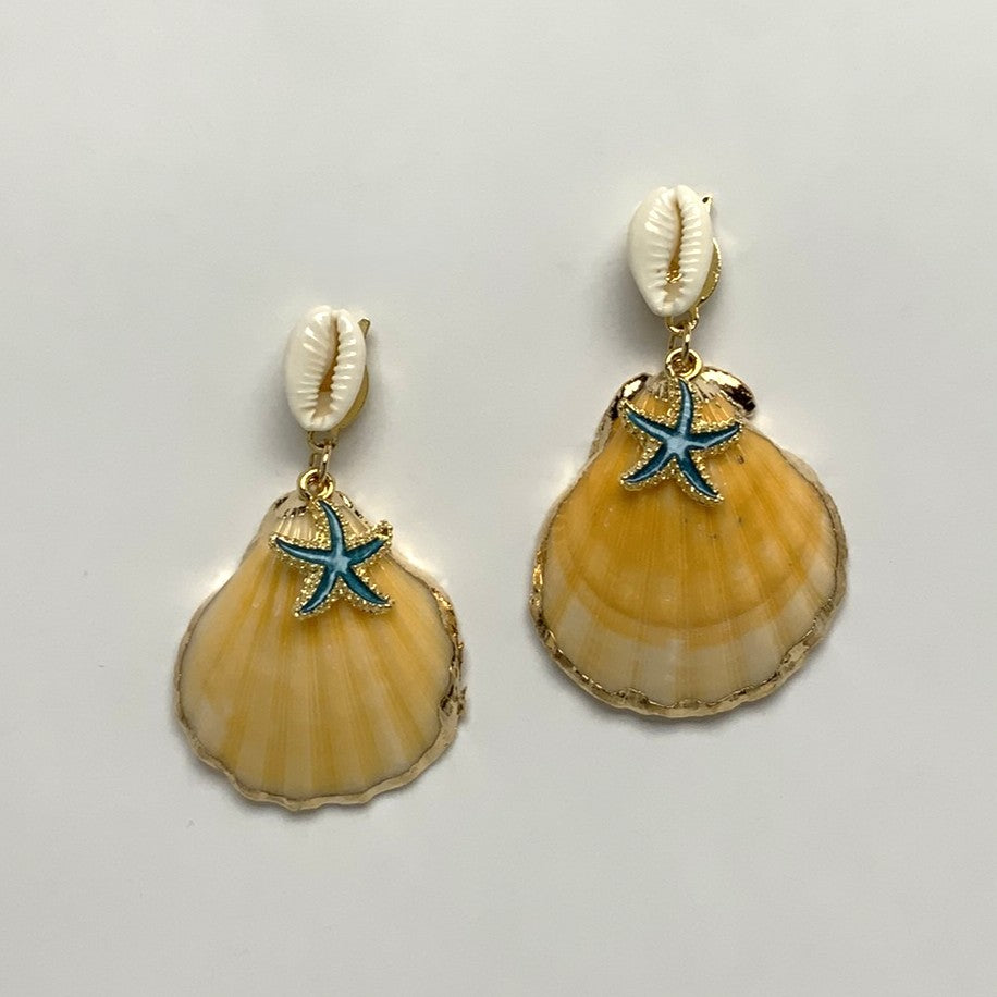 Conch Seashell Drop Starfish Charm Earrings