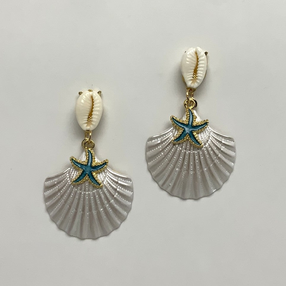 Conch Seashell Drop Starfish Charm Earrings