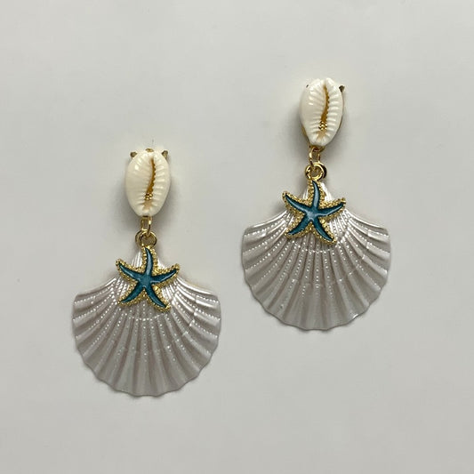 Conch Seashell Drop Starfish Charm Earrings