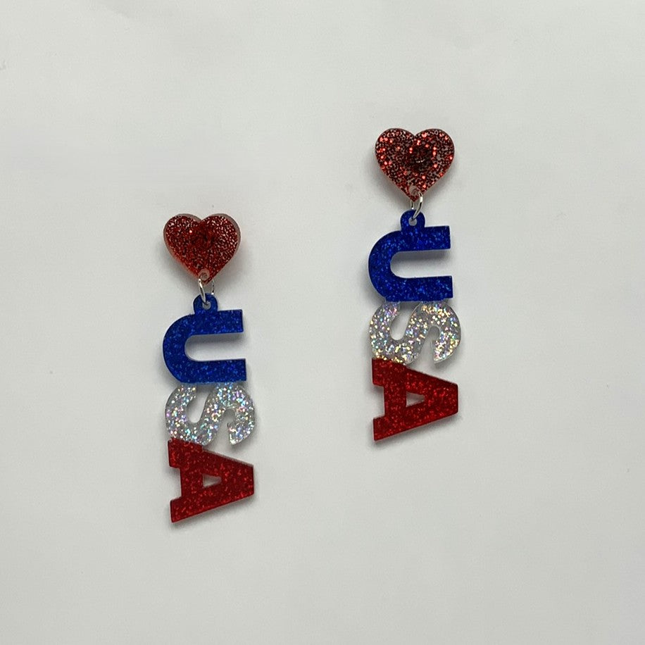 Lucite Heat "USA" Earrings